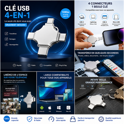 Clé USB 4-en-1 Multifonction — Libérez votre espace en quelques secondes