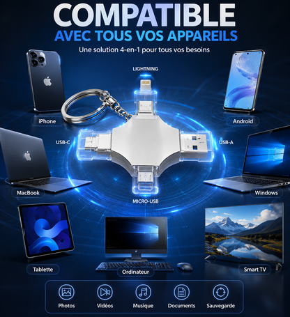 Clé USB 4-en-1 Multifonction — Libérez votre espace en quelques secondes
