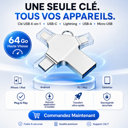 Clé USB 4-en-1 Multifonction — Libérez votre espace en quelques secondes